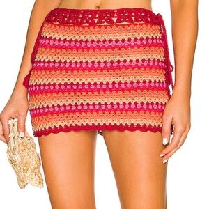 Lovers and Friends Crochet Mini Skirt – Red Pink Orange Stripe
